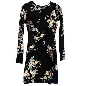 Long sleeve black floral bodycon dress Small